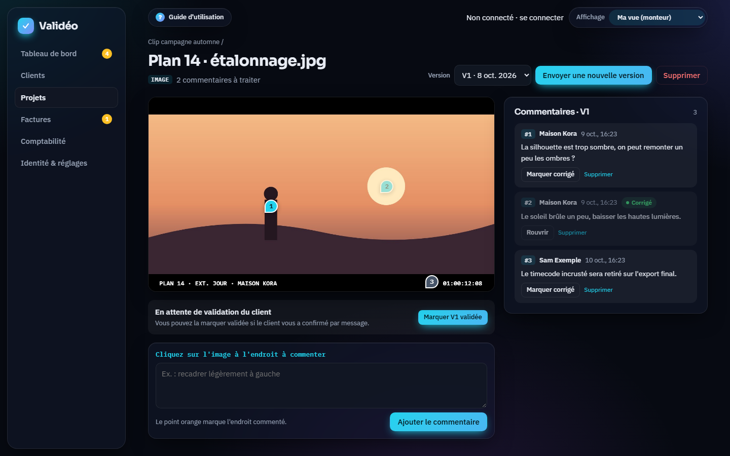 Page de révision : image commentée avec des points numérotés et la liste des commentaires